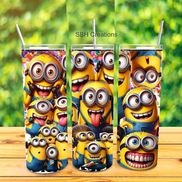 20oz Minions theme Insulated tumbler with sliding lid and 2 straws - Picture 1 of 1